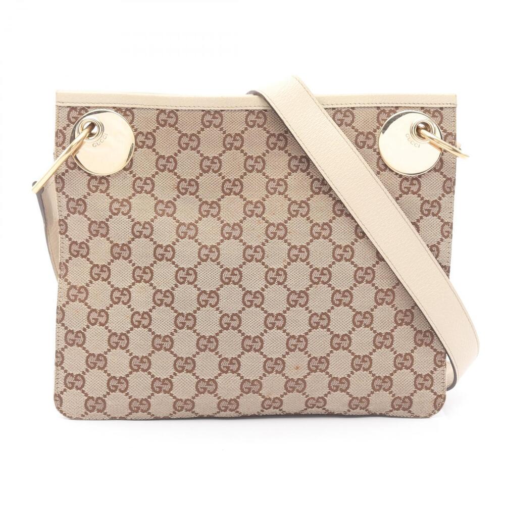 Gucci GG Canvas Shoulder Bag Leather Beige Cream Brown